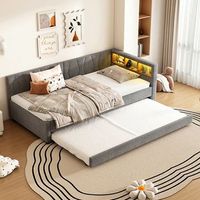 cama de descanso 90x200 cm cama de dia sofa cama compartimento de almacenamiento debajo de la cama usbtipo c mando a distancia para iluminacion led de ambiente cama con cama nido cama con somier de listones sin colchon lino gris
