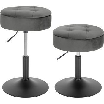 Juego De 2 Taburetes Bajos De Terciopelo Con Espacio De Almacenamiento,sillas Redondas Para Bar,39.5 X 39.5 X 65cm,gris Oscuro,woltu