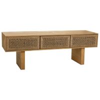 mueble bajo de madera y cuerda trenzada marron 130x36x45