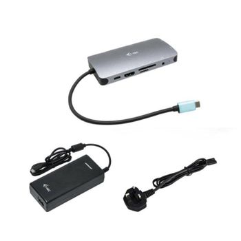 Base para portátil I-Tec Metal Nano Dock HDMI VGA LAN USB-C Cargador 112W Plata