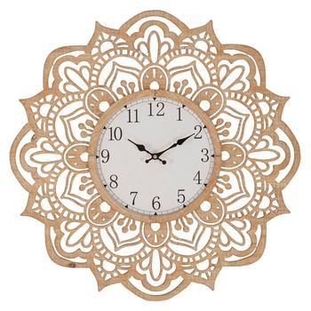 Reloj De Pared Tallado De Madera Marrón Ø 60x4,5 Cm