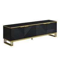 mueble de tv de 160 cm con cuatro puertas diseno geometrico negro y dorado