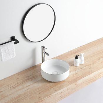 Lavabo Blanco Mate Borde Dorado Sobre Encimera Cerámico Mendoza Ø 36 Cm Ø36 Cm