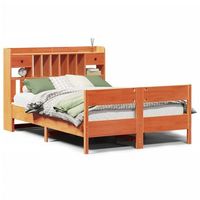 cama matrimonial  cama para adulto  cama con estanteria sin colchon madera maciza marron 160x200 cm