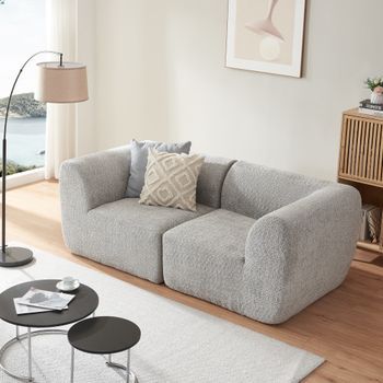 Sofá Modular Hurvas De 2 Plazas Bouclé - Gris [en.casa]