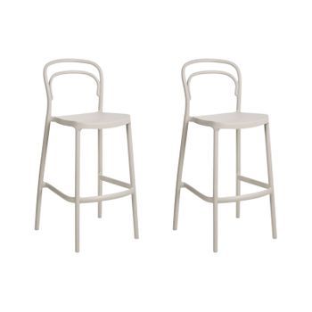 Conjunto De 2 Sillas De Bar Modernas De Plástico Resistentes A La Intemperie Para Uso En Interiores Y Exteriores Beige Porano