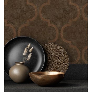 Papel Pintado Vinílico Lavable Geométrico En Relieve Estilo Finlandés Marrrón Chocolate - Helsinki Ornaments 676318 De Gaulan - Rollo De 10 M X 1,06 M