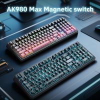 teclado mecanico magnetico con cable ajazz ak980 max diseno de 98 teclas estructura de junta con proteccion contra el polvo retroiluminacion rgb intercambio en caliente de teclas completas cable