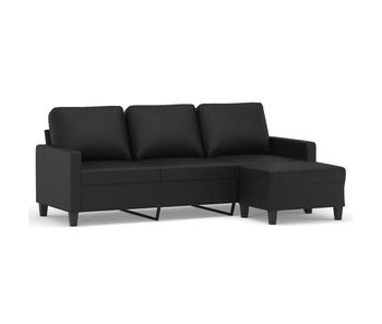Vidaxl sofá de 3 plazas con taburete cuero sintético negro 180 cm