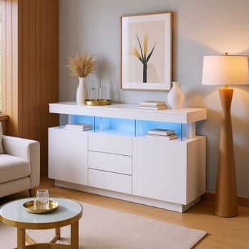 Aparador moderno lacado en blanco con iluminación LED integrada