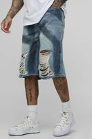 tall relaxed fit paint brushed distressed jorts azul