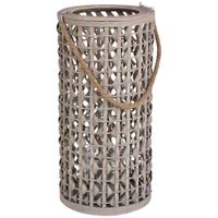 farol portavelas de bambu madera y cristal para vela marron d24x50 cm