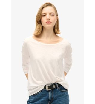 Superdry para mujer. W6011975A Camiseta de punto de manga larga blanco (M), Casual, Algodón