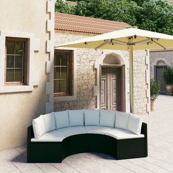 Conjunto De Sofás De Jardín 4 Uds | Mueble Jardin Mesa Y Sillas Y Cojines Ratán Sintético Negro Cfw355724