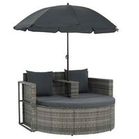 sofa de jardin 2 plazas con cojines y sombrilla ratan pe gris vidaxl