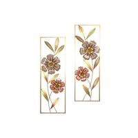 decoracion de pared floral de 2 piezas - metal marron y dorado rojo 90 cm dec050030
