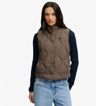 Superdry para mujer. W5012197A Chaleco Onion Quilt Crinkle Snap caqui (XS), Casual, Verde, Nylon reciclado