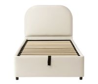 cama individual tapizada 90x200 - cama funcional hidraulica con almacenamiento y cabecero - beige