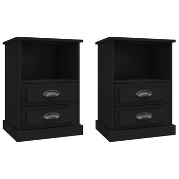 Pack 2 Uds Mesitas De Noche | Mesa Auxiliar | Mesilla Negro 43x36x60 Cm