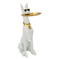 perro con vaciabolsillos de resina blanca y dorada 27x51x74 cm
