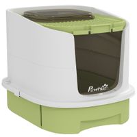 pawhut arenero cerrado para gatos con entrada frontal salida superior bandeja extraible y pala 405x525x425 cm blanco y verde