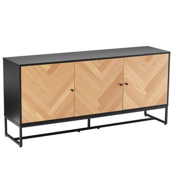Aparador De 3 Puertas Con Decoración En Melamina 160 Cm Roble Y Negro, Marceau - Oviala