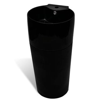 Lavabo De Baño Moderno | Lavabo Redondo De Cerámica Con Orificio De Grifo/desagüe Negr