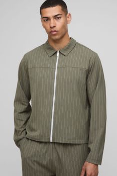 Chaqueta Harrington Regular De Rayas, Verde