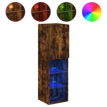 Mueble Para Tv Con Luces Led Roble Ahumado 30,5x30x102 Cm Vidaxl