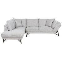 sofa esquinero moderno tapizado de lino patas de metal 2 cojines gris claro derecho elga