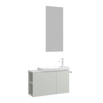 Conjunto De Mueble Con Lavabo Y Espejo (2 Piezas)  - 80 X 22 X 45 Cm - Cachemira Mate