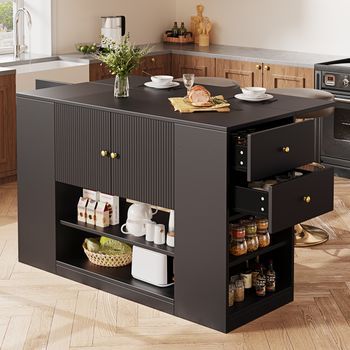 Isla De Cocina, Cajones, Estantes, Aparador, Negro