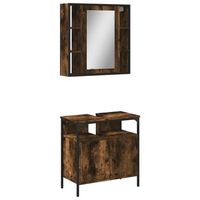 set de mueble de bano  armarios bano 2 uds madera contrachapada roble ahumado