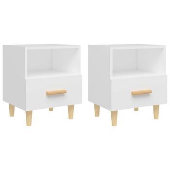 Pack 2 Uds Mesitas De Noche | Mesa Auxiliar | Mesilla Color Blanco 40x35x47 Cm