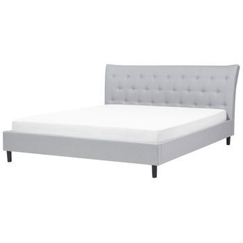 Cama Tapizada Gris Claro 180 X 200 Cm Con Somier Y Cabecero Acolchado Saverne