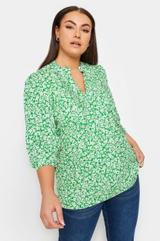 Yours Blusa Verde De Flores Blancas Con Jaretas, Mujer Curvy Y Tallas Grandes, Yours