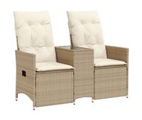 vidaxl sofa de jardin reclinable de 2 plazas con mesa ratan pe beige