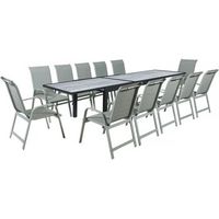 mesa y sillas de jardin lagos de aluminio extensible - 200320 x 105 x 76 cm - topo - 12 plazas