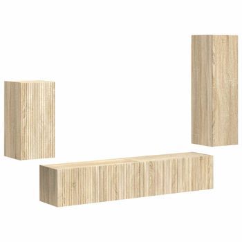 Conjunto De Mueble De Tv Montaje En La Pared 4 Uds | Mueble De Salón | Gabinete De Tv Roble Sonoma