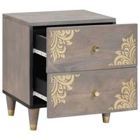 mesita de noche  armario de noche  mesa de noche gris 40 x 33 x 46 cm madera de mango maciza