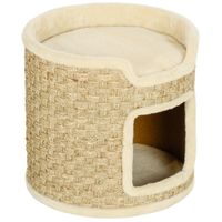 pawhut barril rascador para gatos altura 37 cm torre para gatos con cueva y cama superior cubierto de sisal caqui
