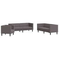 juego de sofas chesterfield 3 piezas cuero sintetico gris vidaxl