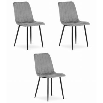 Set De 3 Silla De Comedor Tela De Terciopelo Valora Jewa Asiento De Terciopelo Gris Claro