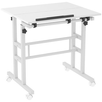 HOMCOM Escritorio Sentado-de Pie Regulable en Altura 70x60 cm con Ruedas y Tablero Inclinable 70x60x70,5-120 cm Blanco   Aosom España