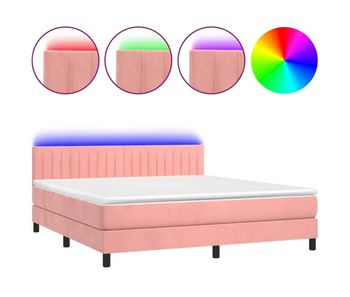 Cama box spring colchón y led terciopelo rosa 180x200 cm rayas verticales
