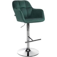 taburete de bar trona x1 funcion de rotacion de 360 en terciopelo verde con costuras decorativas base de metal cromado 100005266