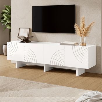 Mueble De Tv - Mueble Para Salón - Mdf Y Tablero De Partículas - Blanco (170x35x50cm)