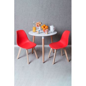 Conjunto Mesa Tower Redonda 80 Cm Blanca Y Pack 2 Sillas Kelen - Rojo