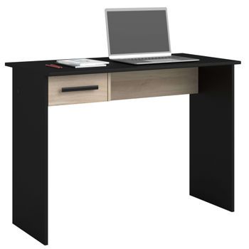 Mesa Escritorio Juvenil Modelo Riviera En Color Negro Stipple Y Roble Japonés 101 Cm
