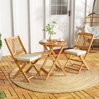 conjunto bistro patio plegable mesa y sillas madera cojines suaves crema